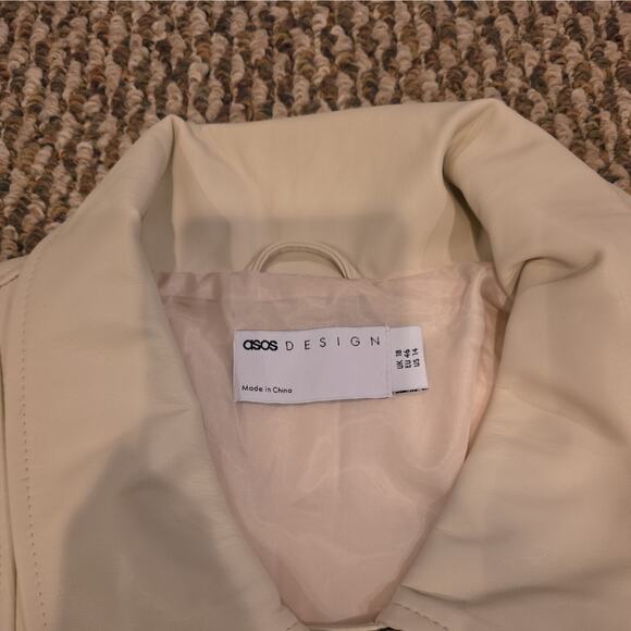 ASOS DESIGN longline oversized faux leather biker jacket in ecru Size 14 - Picture 6 of 15